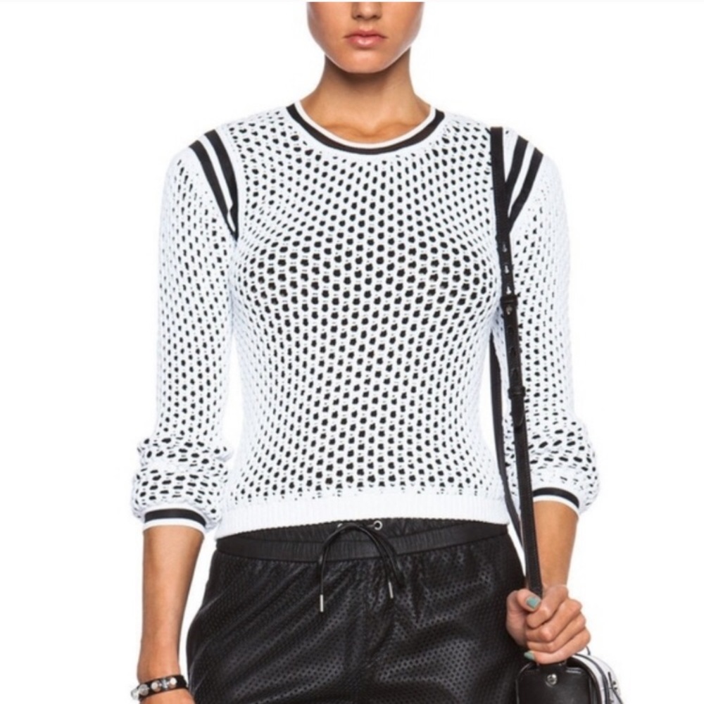 Helmut Lang open knit black & white mesh sweater